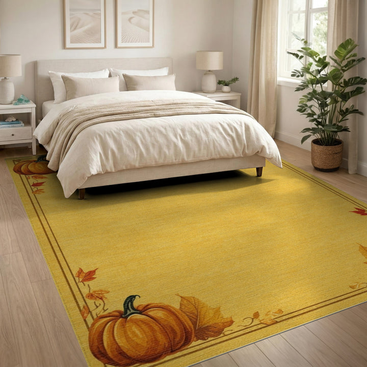Autumn Pumpkin Yellow Area Rug
