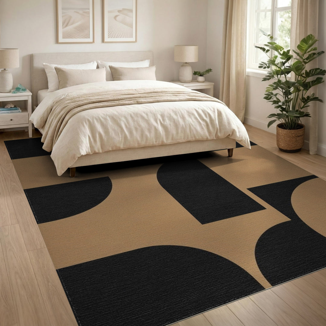Black and Tan Geometric Area Rug