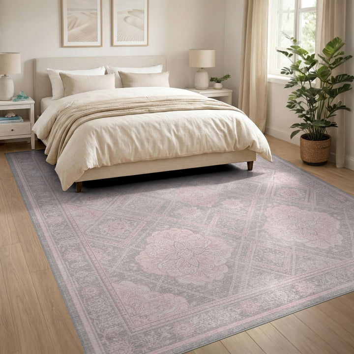 Pink Floral Vintage Medallion Area Rug