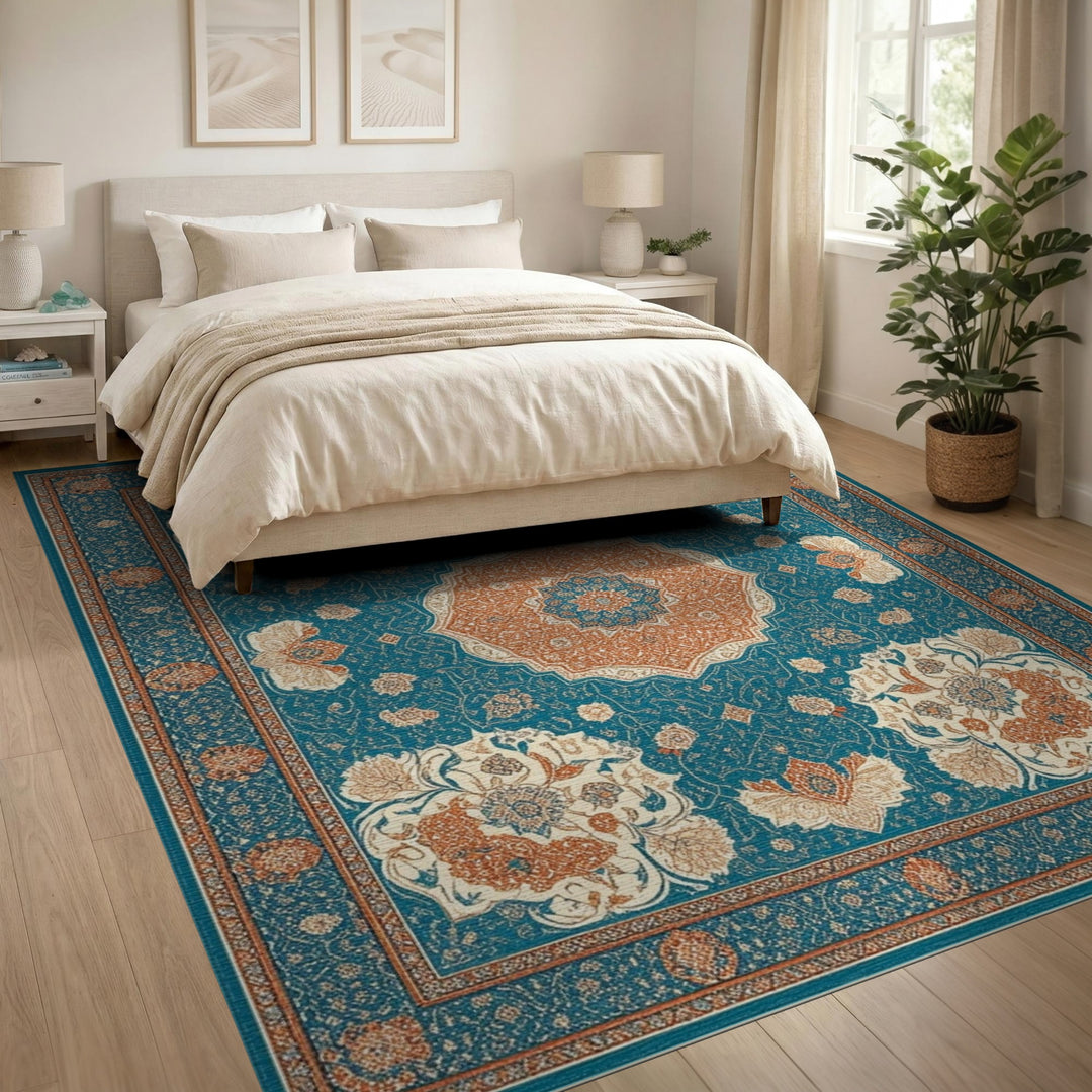 Floral Blue Teal Floral Persian Area Rug