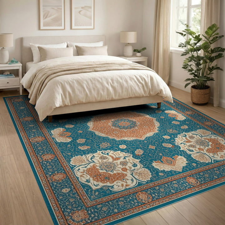 Floral Blue Teal Floral Persian Area Rug
