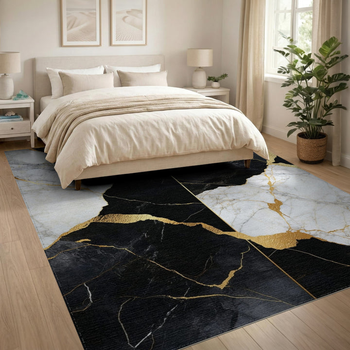 Black and White Black White Marble Gold Area Rug