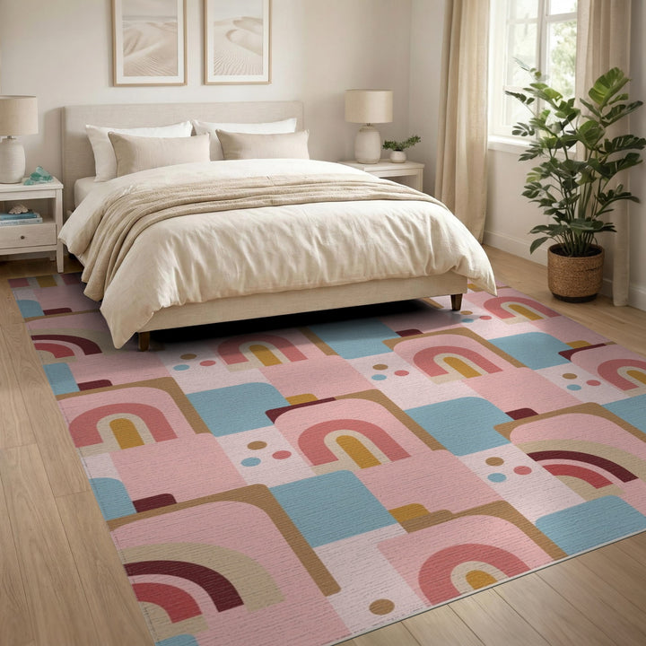 Pink Geometric Arch Area Rug