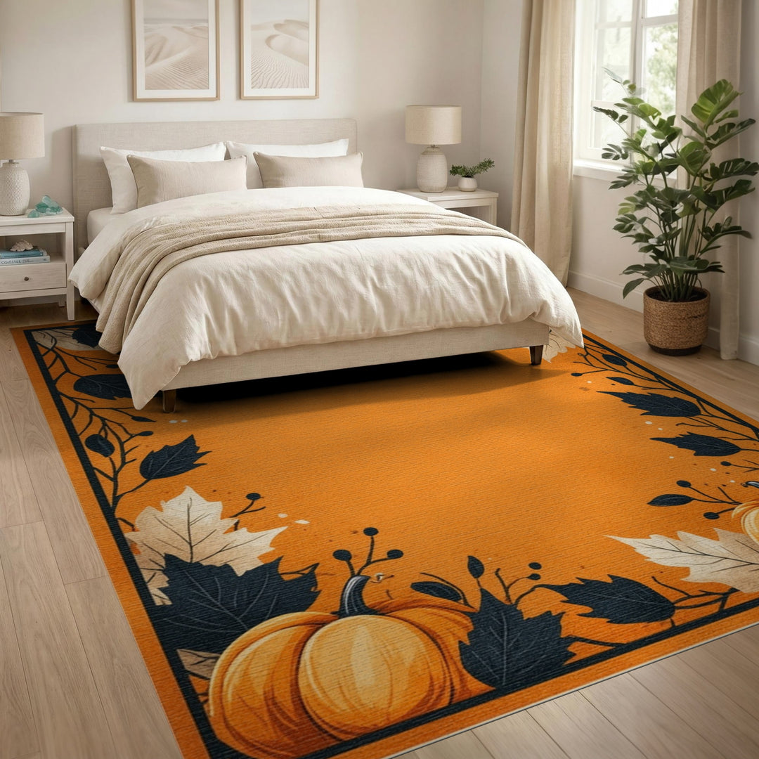 Autumn Pumpkin Orange Washable Rug