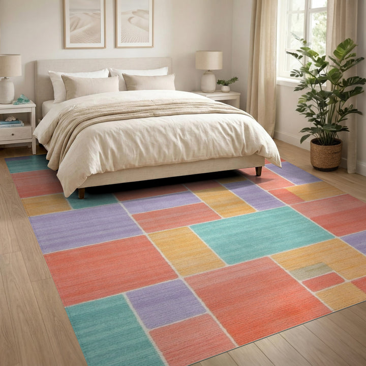 Block Multi-color and Patterns Vibrant Multi-Color Geometric Block Area Rug