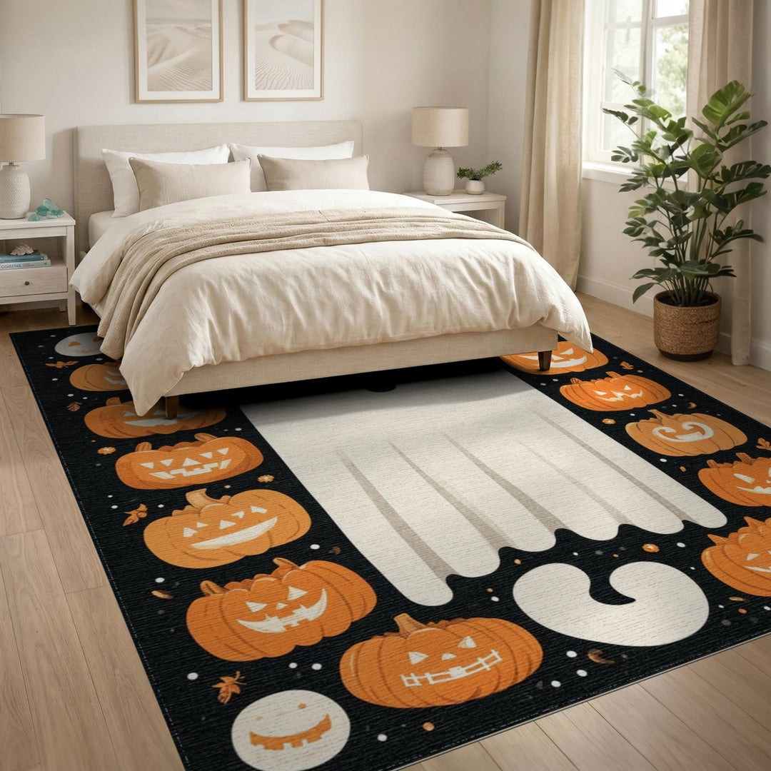 Ghost and Pumpkins Halloween Washable Area Rug