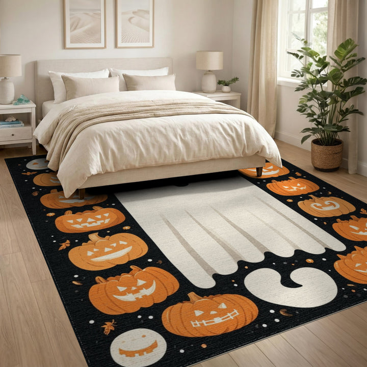 Ghost and Pumpkins Halloween Washable Area Rug