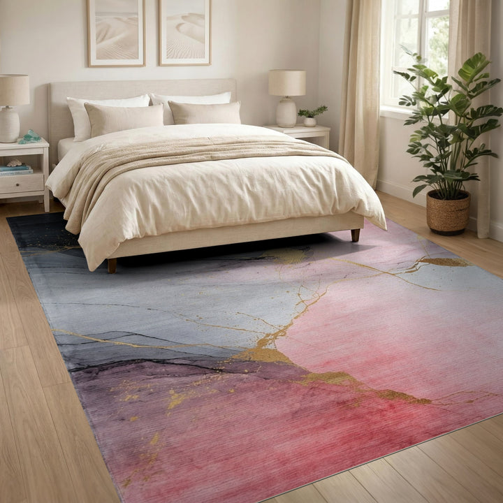 Pink Grey Gold Abstract Marble Area Rug