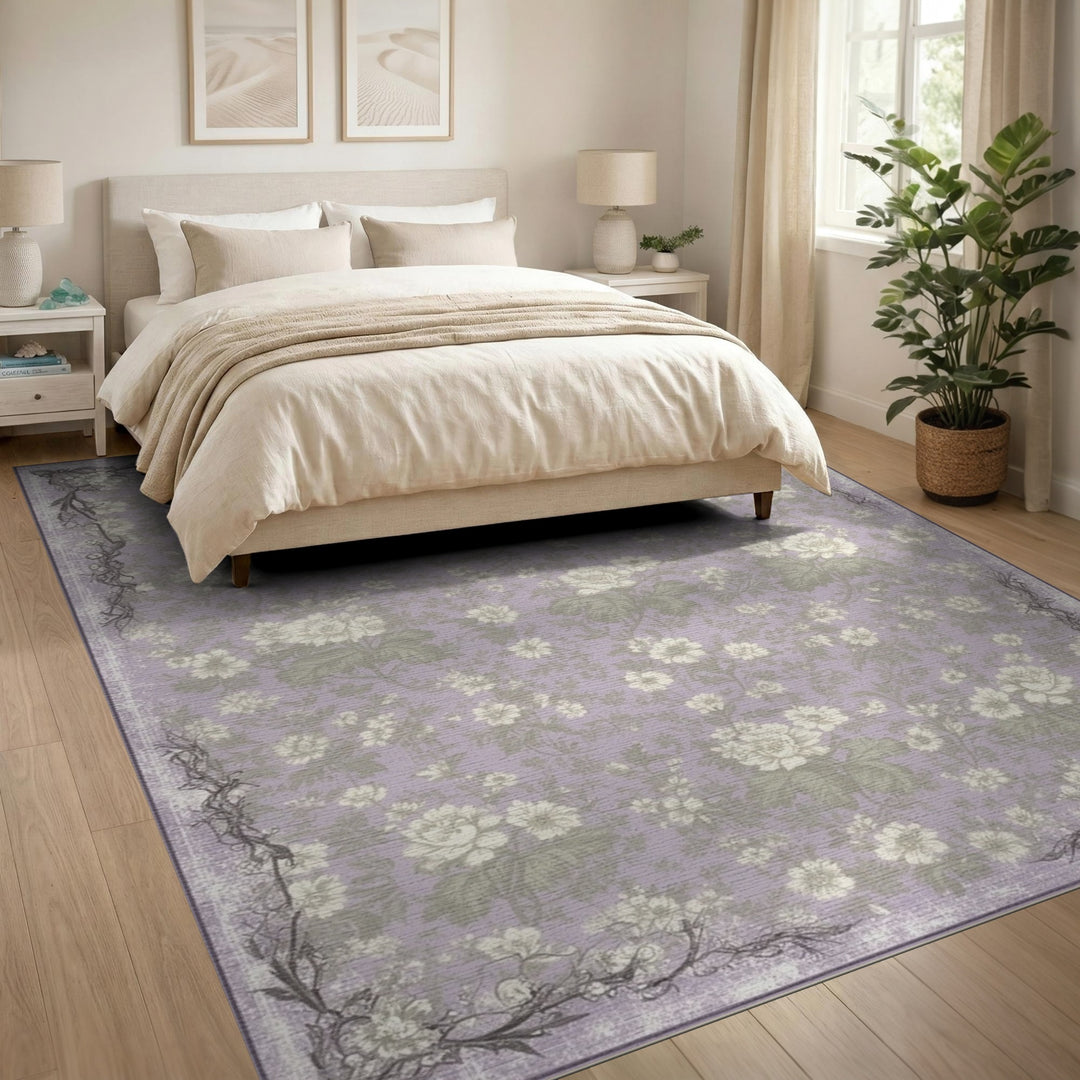 Purple Floral Vintage Area Rug