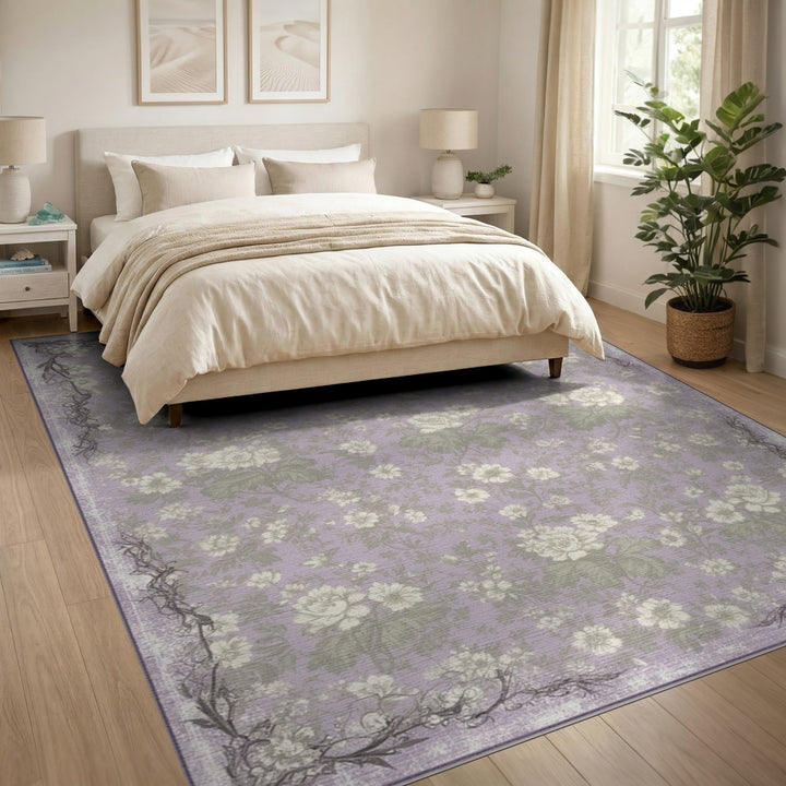 Purple Floral Vintage Area Rug