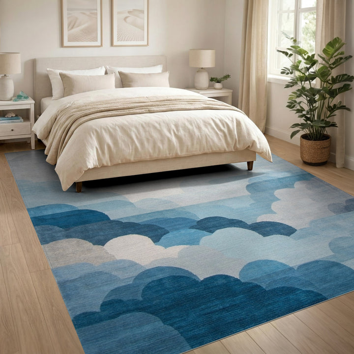 Blue Cloud Layered Washable Area Rug