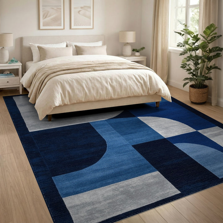 Geometric Modern Blue Abstract Geometric Area Rug