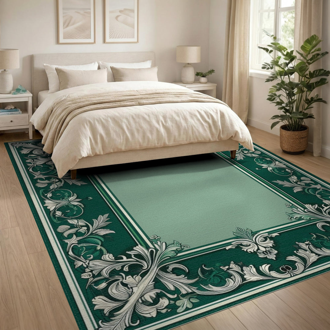 Green Ornate Floral Vintage Area Rug