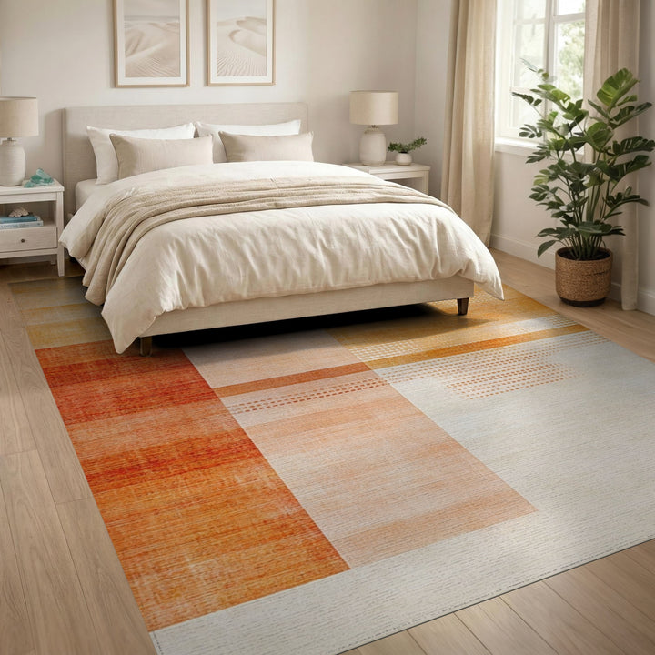 Warm Orange Geometric Area Rug