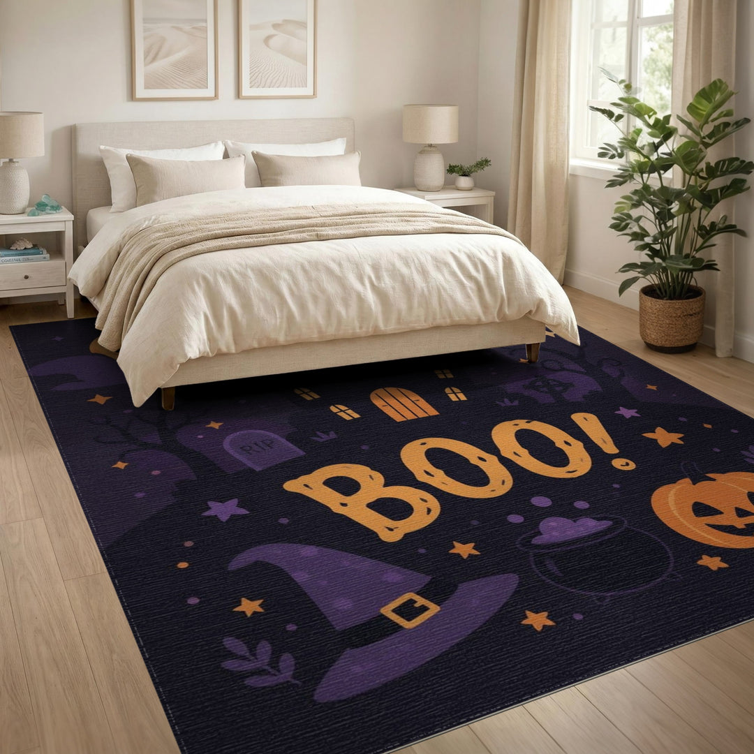 Boo Halloween Haunted House Kids Area Rug