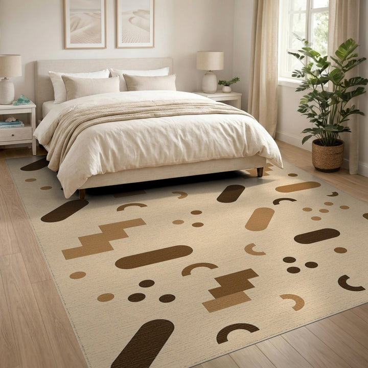 Geometric Modern Geometric Brown Tan Washable Area Rug