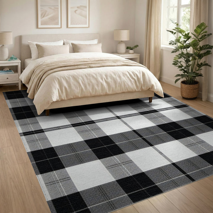Black White Checkered Geometric Area Rug