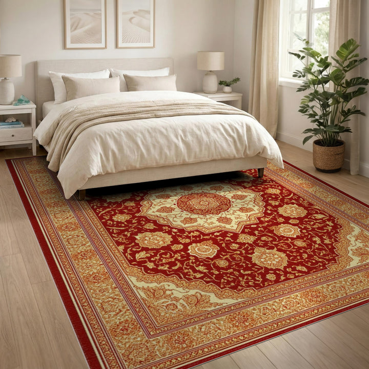 Red Rich Red Persian Floral Medallion Area Rug