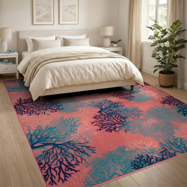 Pink Coral Reef Coastal Area Rug