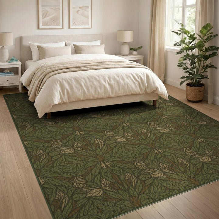 Green Floral Vintage Area Rug