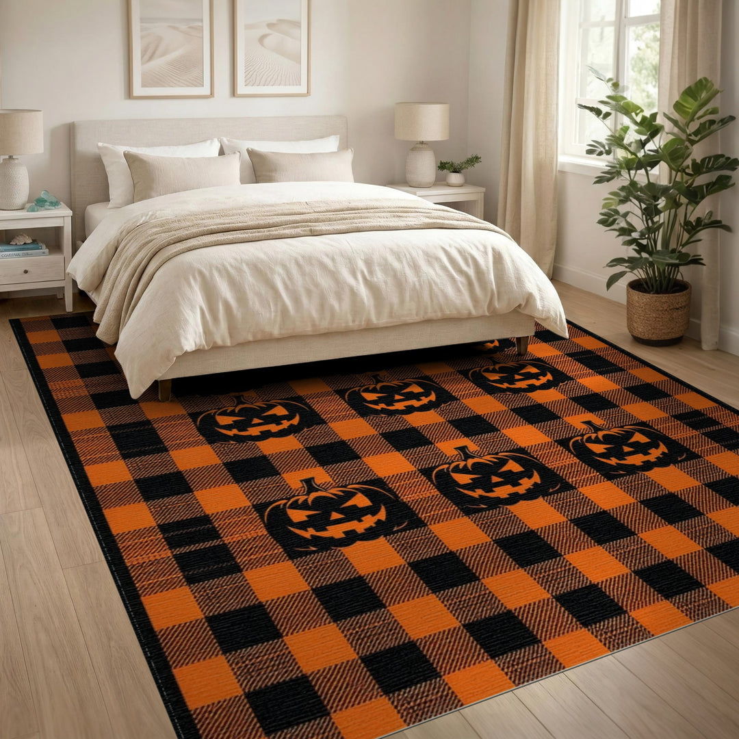 Orange Black Buffalo Check Pumpkin Area Rug