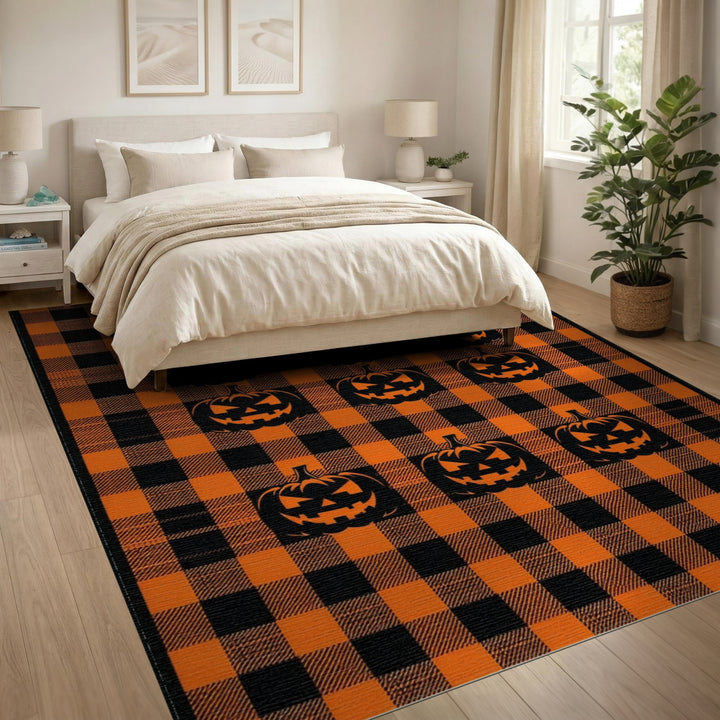Orange Black Buffalo Check Pumpkin Area Rug