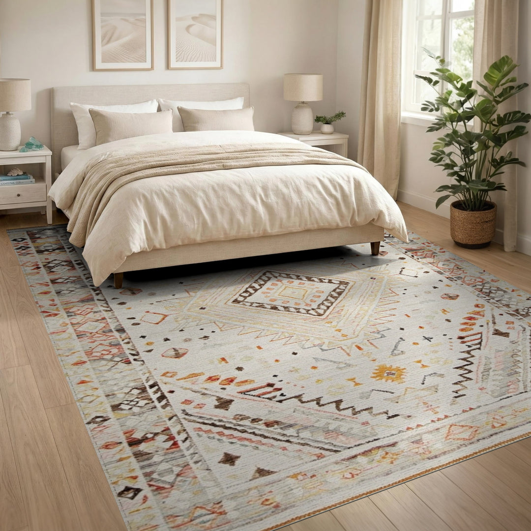 Geometric Beige and Neutral Southwestern Geometric Beige Area Rug