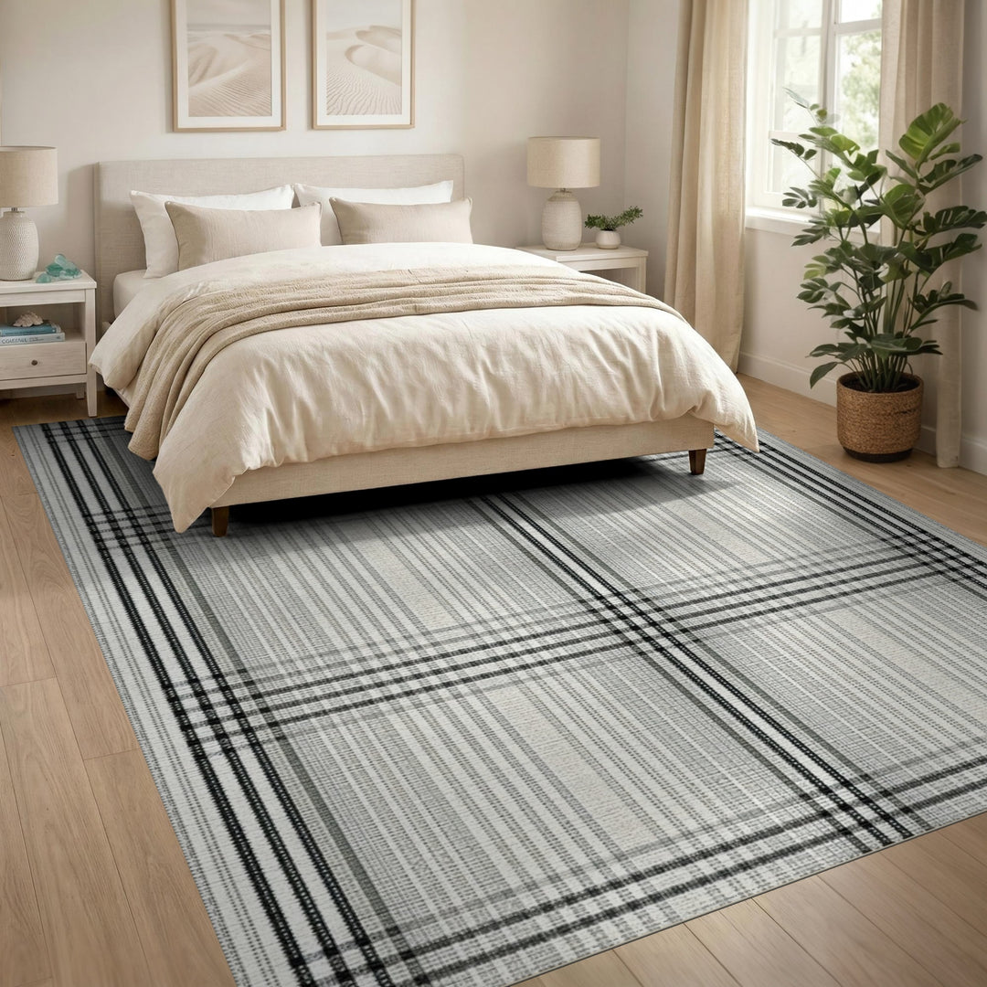Geometric Modern Black and White Black White Plaid Grid Area Rug