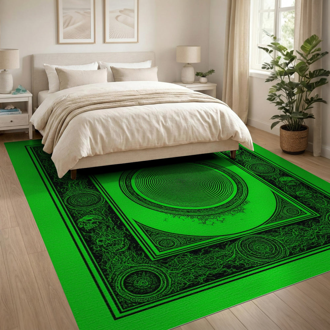 Green Skull Spiral Geometric Area Rug