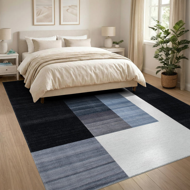 Black White Blue Geometric Area Rug