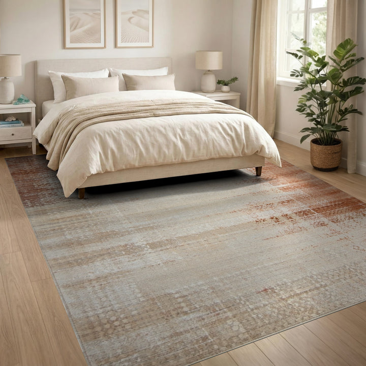 Distressed Vintage Beige Orange Area Rug
