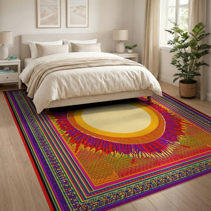 Vibrant Sunburst Multi-Color Geometric Rug