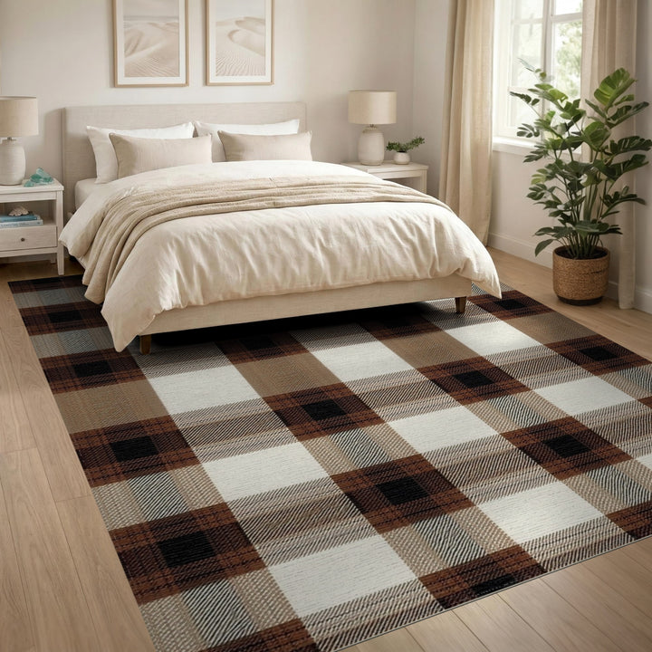 Brown and Tan Brown Plaid Checkered Area Rug