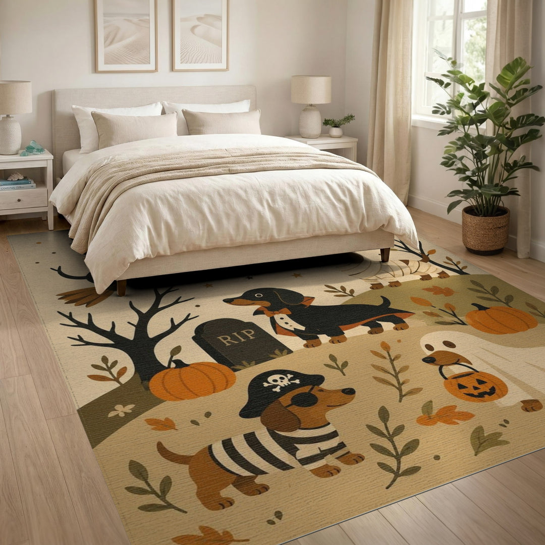 Whimsical Halloween Dachshund Area Rug