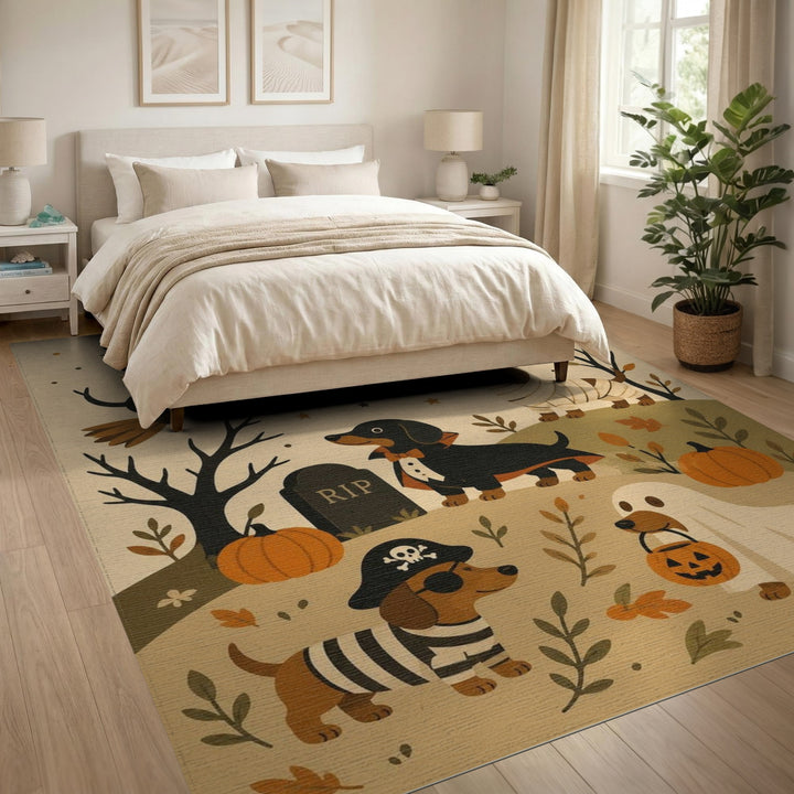 Whimsical Halloween Dachshund Area Rug