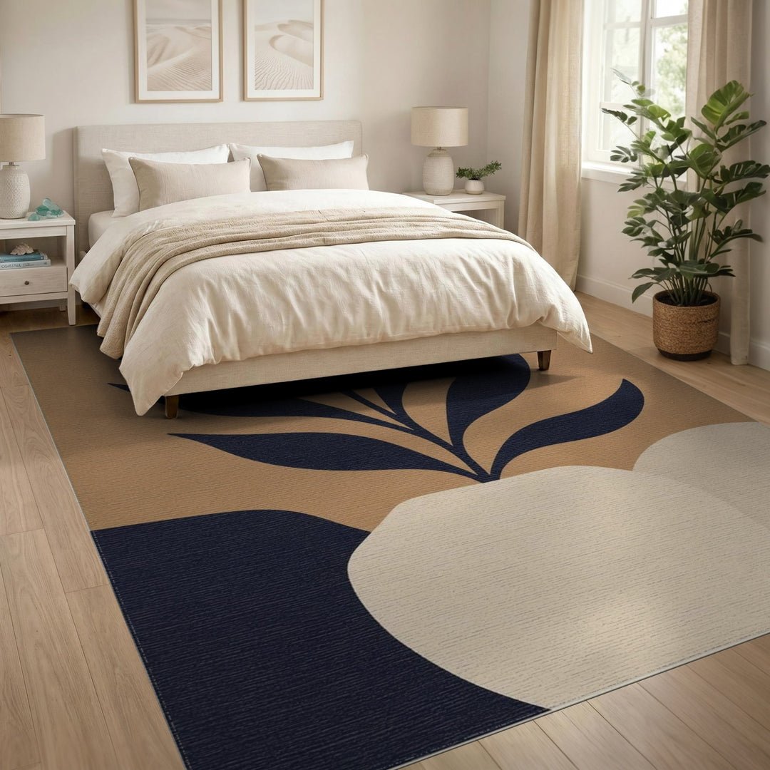 Abstract Navy Leaf Vase Rug