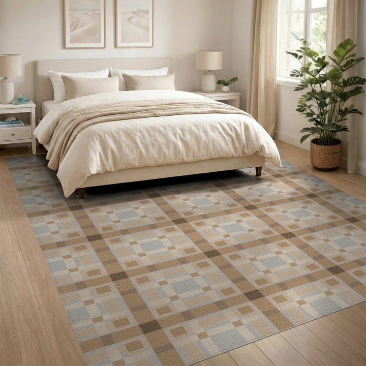 Brown Tan Geometric Plaid Area Rug
