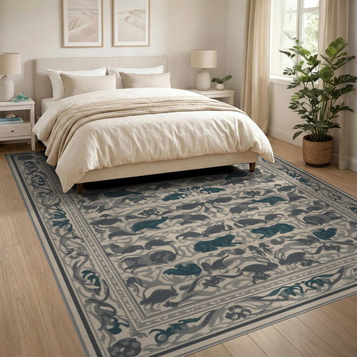Teal Cat Motif Area Rug