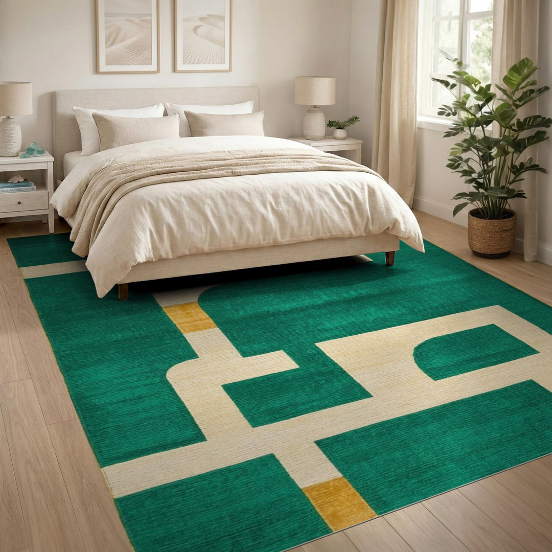 Green Geometric Modern Area Rug