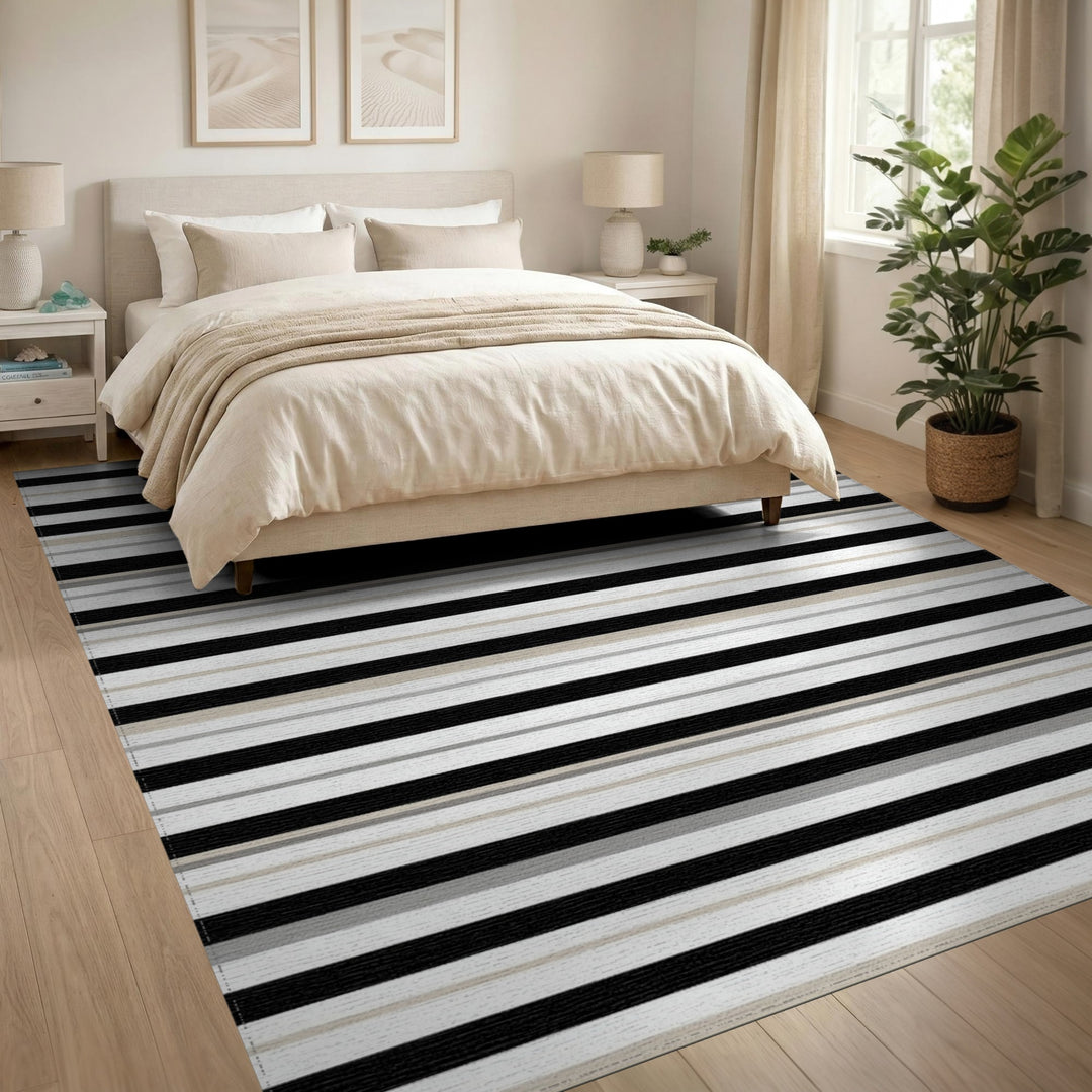 Black White Striped Geometric Area Rug