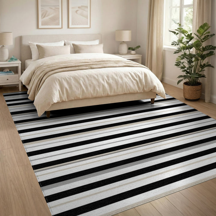 Black White Striped Geometric Area Rug