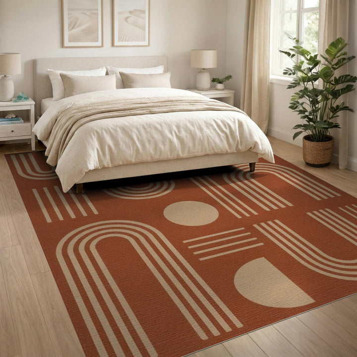 Orange Geometric Arch Orange Area Rug