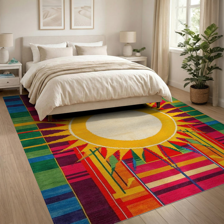 Multi-color and Patterns Geometric Modern Vibrant Sunburst Geometric Area Rug