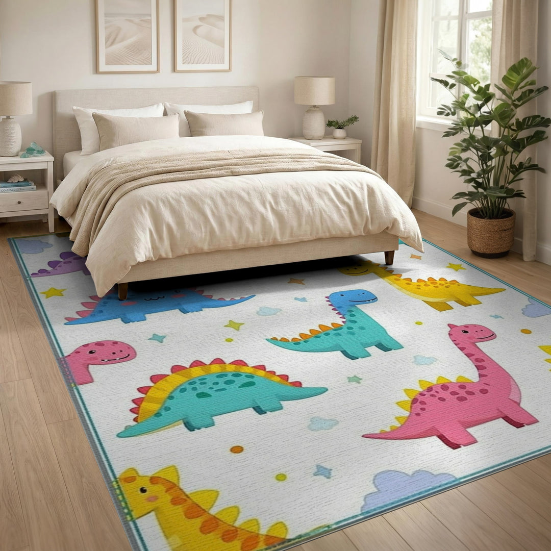 Multi-color and Patterns Colorful Dinosaur Kids Cartoon Area Rug