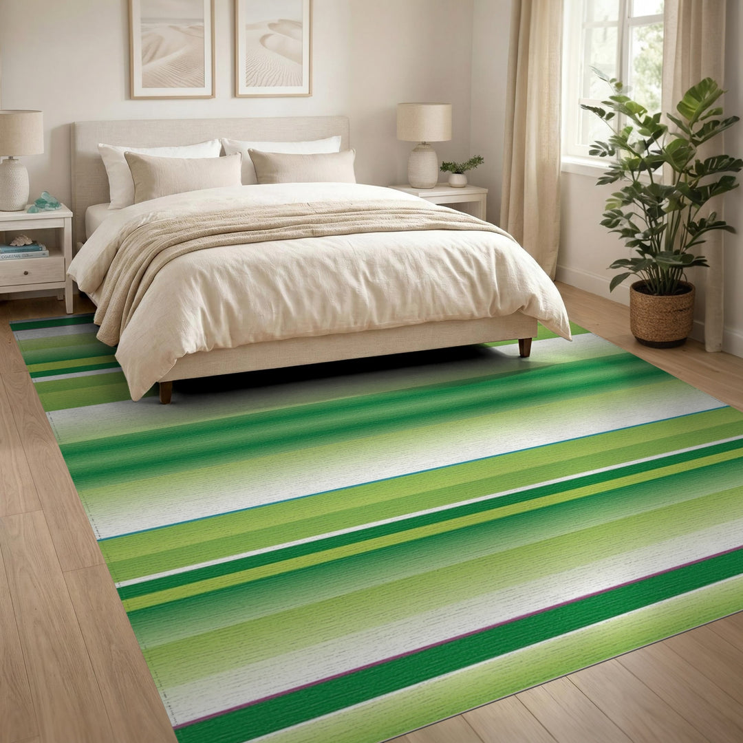 Geometric Modern Green Striped Geometric Area Rug