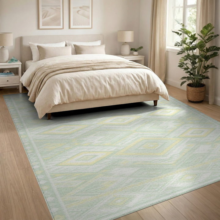 Mint Green Geometric Diamond Area Rug