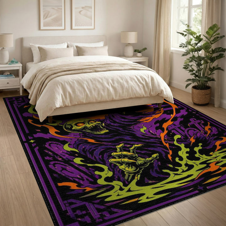 Neon Zombie Skeleton Rising Area Rug