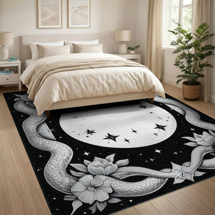 Twin Serpent Moon Black White Area Rug