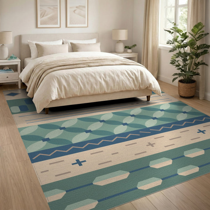 Blue Teal Geometric Area Rug