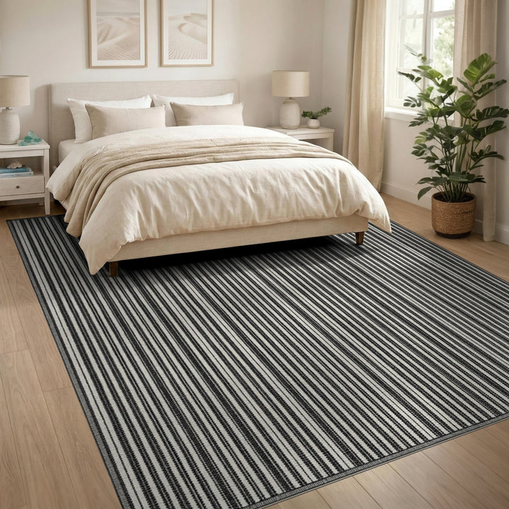 Black White Striped Geometric Area Rug